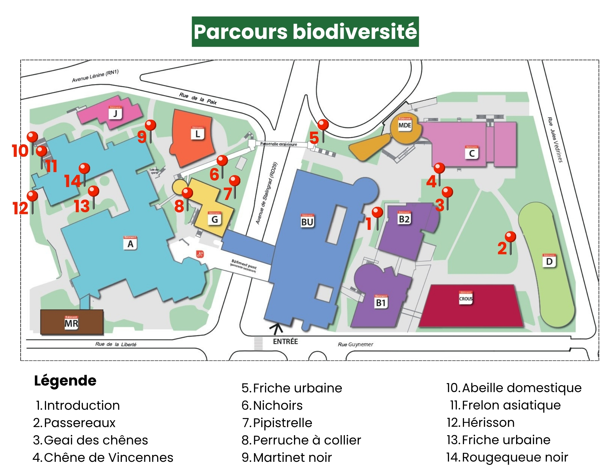 Carte des panneaux du parcours biodiversité 